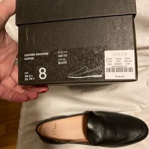 J Crew size 8 38.5 Black Leather Smoking Slipper